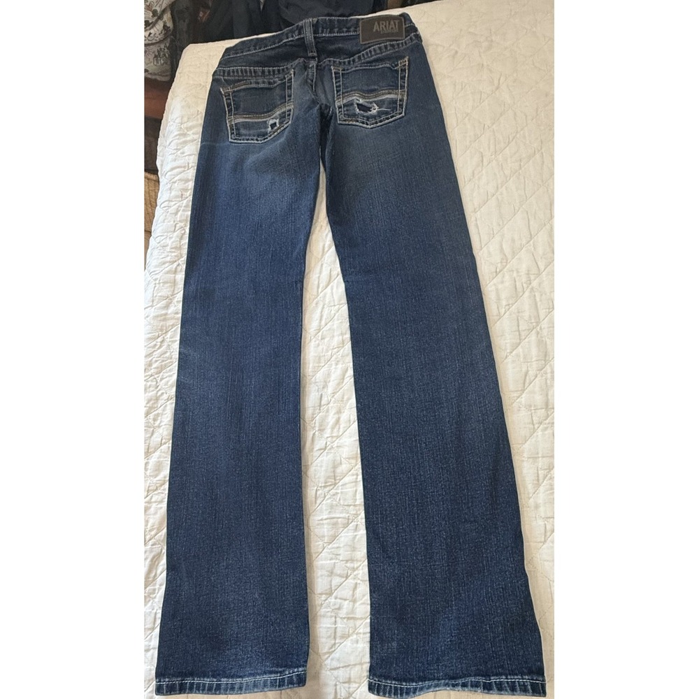 Ariat Men's Jeans 30x36 Slim Fit Straight Leg Distressed Western Blue Denim